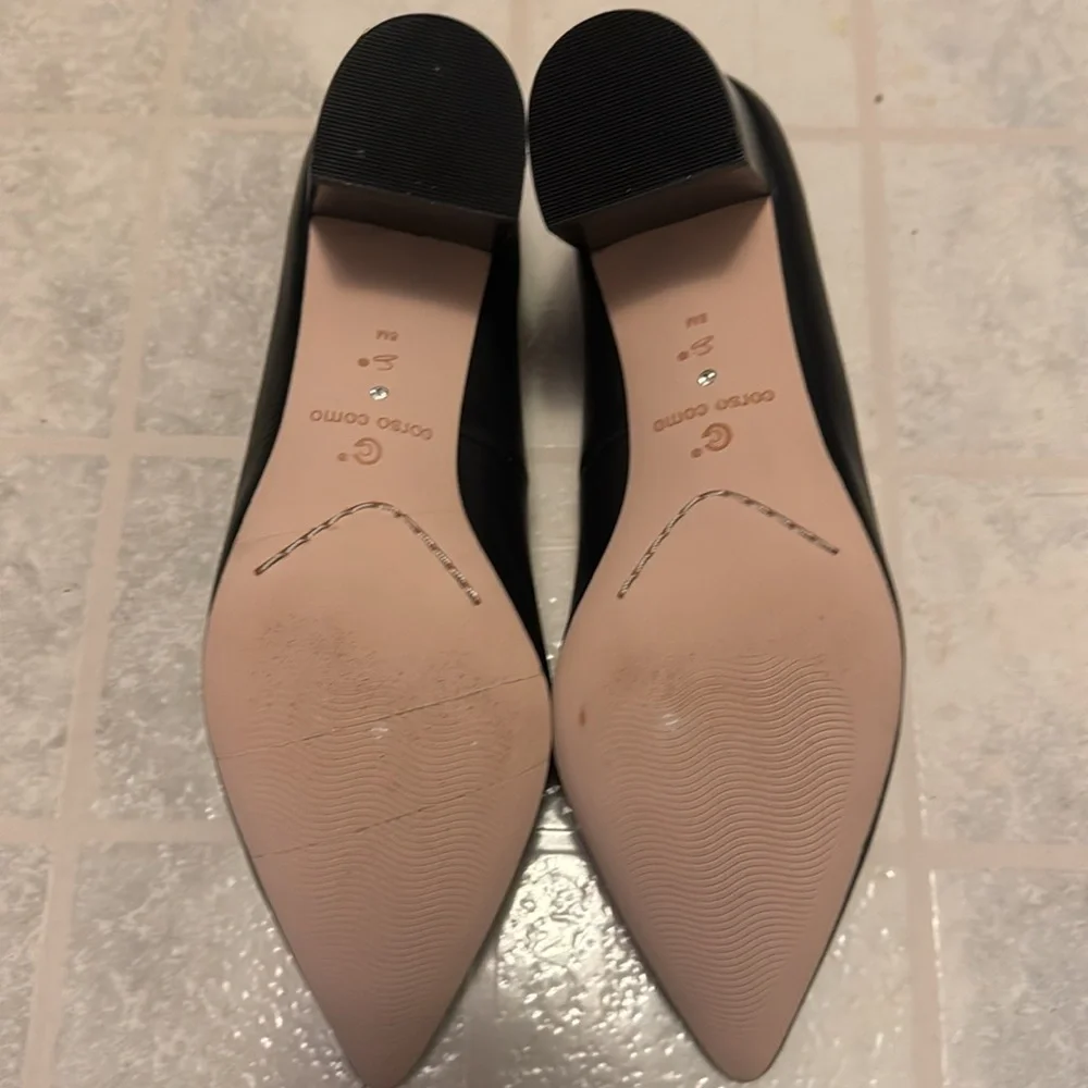 Women’s Corso Como Regina Black Leather Pump w/ Pointy Toe and Block Heel Sz 8 - Picture 4 of 6